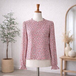 Maison d'Amélie Paris Floral Smocked Blouse Ruffle Neck BOHO Long Sleeve Medium